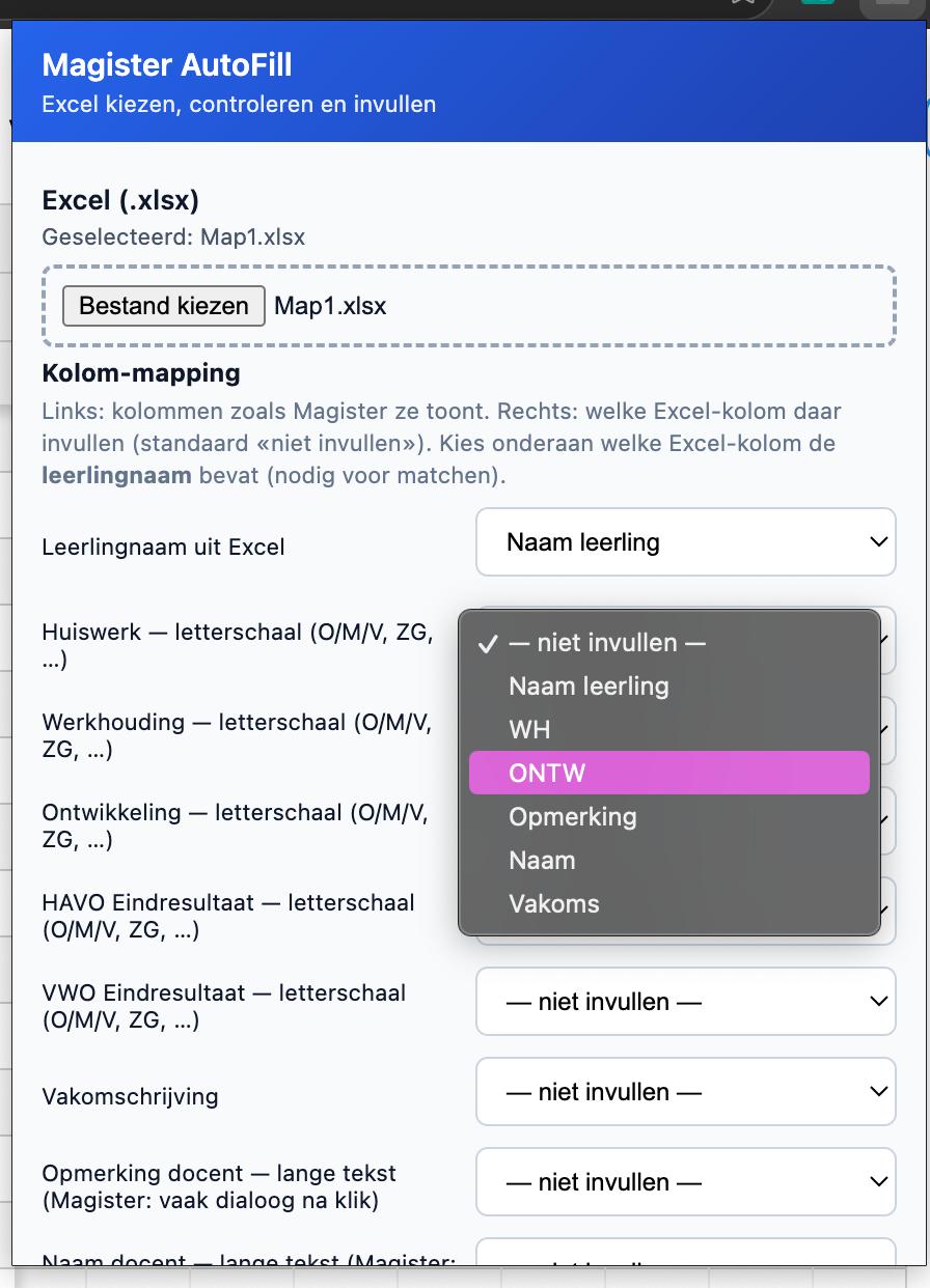 Screenshot van ClassFill in gebruik